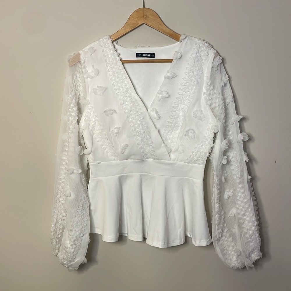 SHEIN White Puff Sleeve Blouse Size Small
